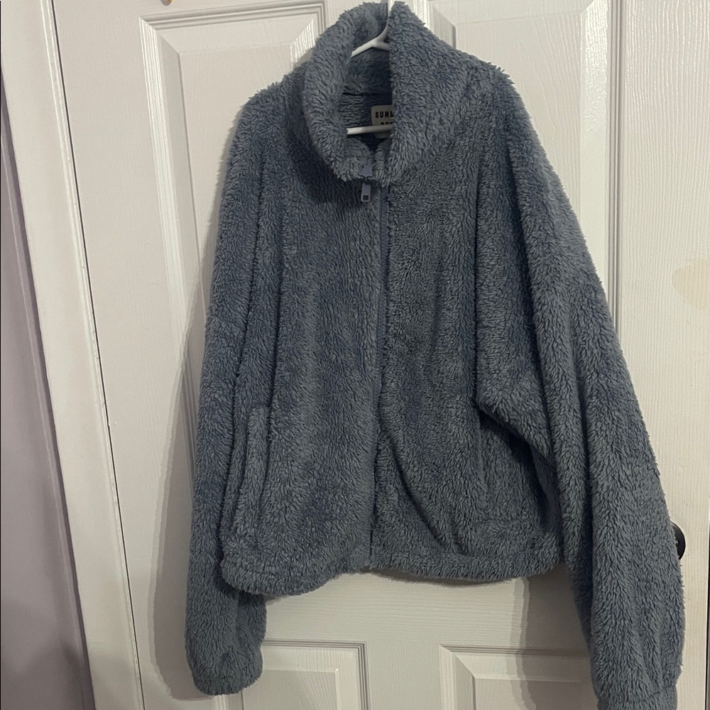 Sunday Best Plush Zip Jacket in Light Gray